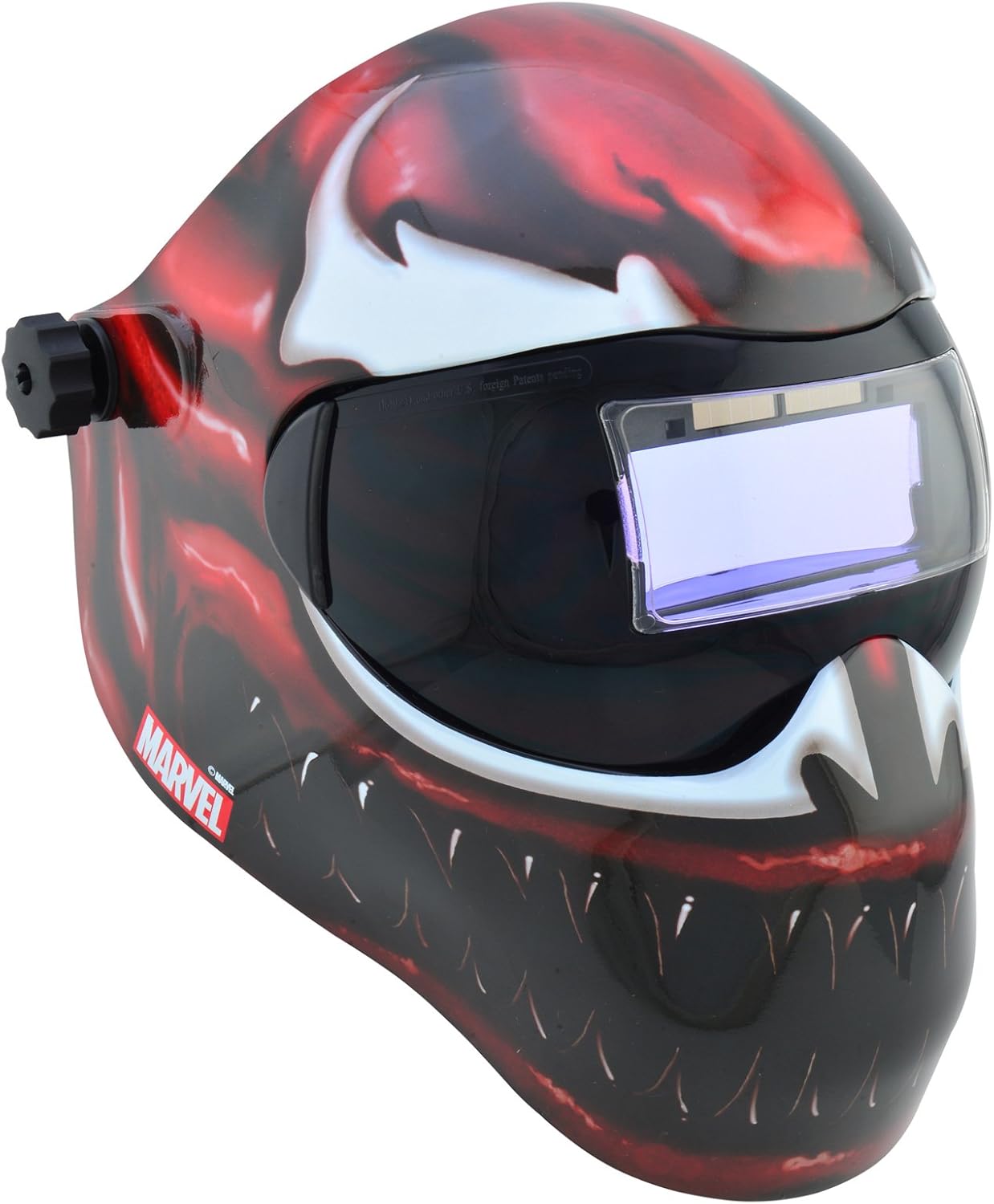 Black Friday Sale 2022 Save Phace Auto Darkening Welding Helmet Marvel Carnage EFP F-Series - Ear to Ear Vision Welder Hood Grinding Mask with 4.3 x 2 Inch Adjustable ADF for SMAC/MIG/TIG - 2 Sensors Solar Powered (3012640)