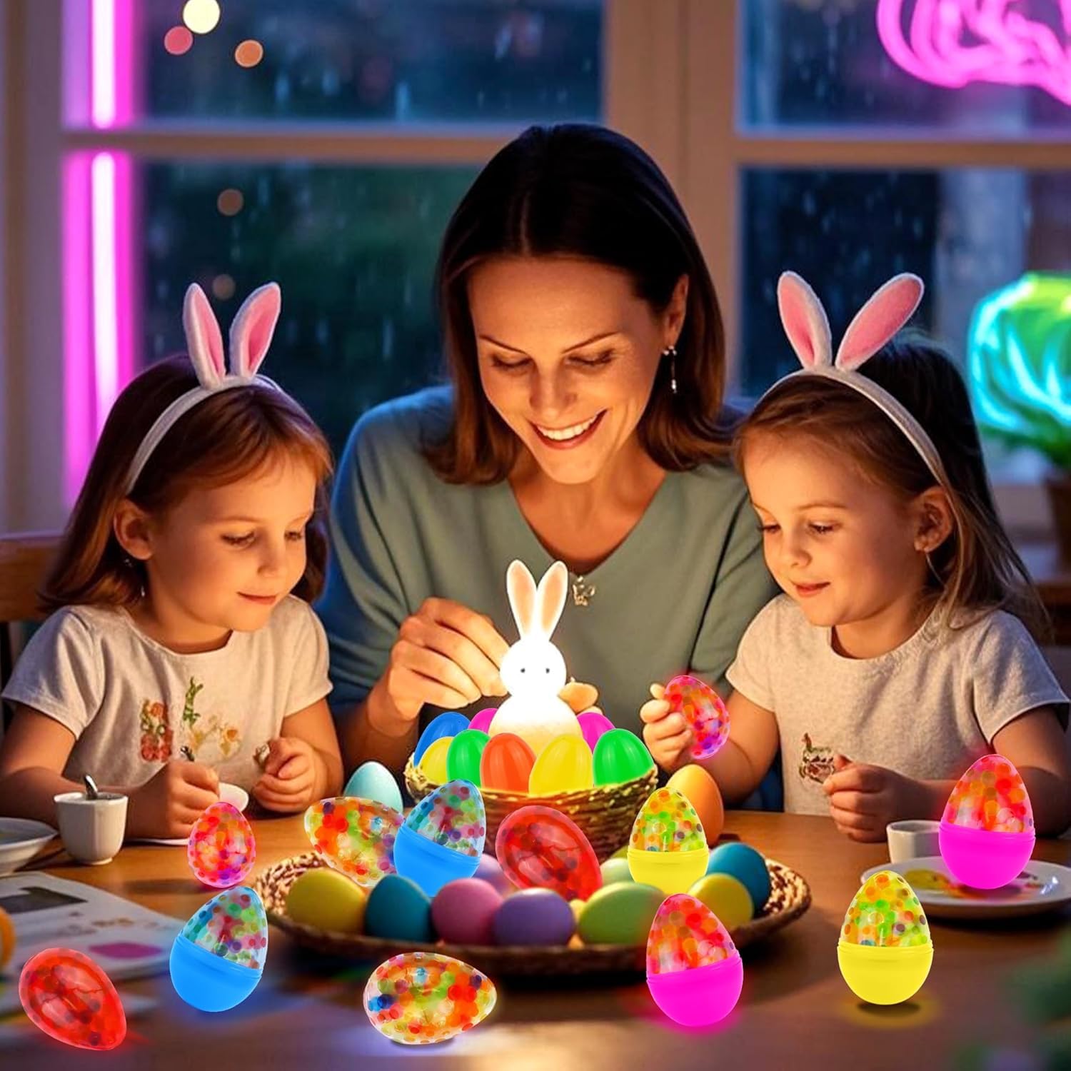 Prefilled Easter Eggs, 12 Pack Light up Fidget Stress Balls Easter Basket Stuffers Glow in The Dark Squeeze Balls Toys for Kids — view 5