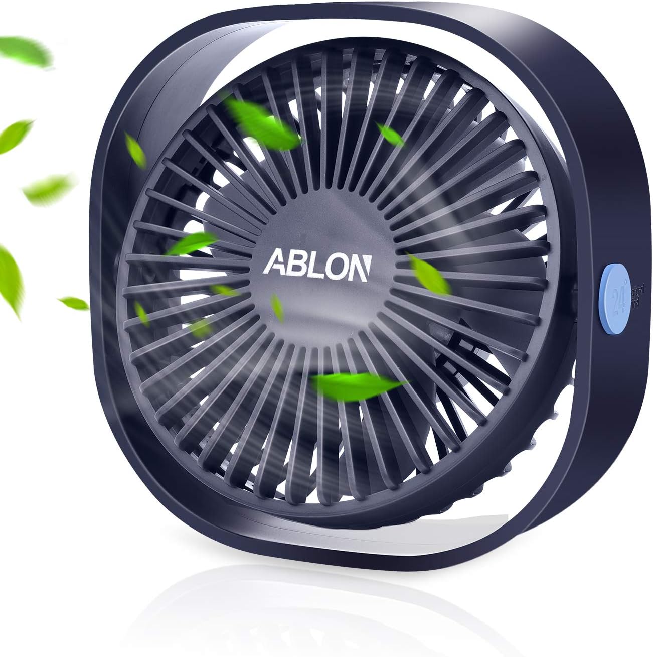 Ablon Desk Fan, Small Table Personal Portable Mini Fan Powered by USB, 3 Speed and Quiet Design for Desktop Office（Navy Blue）