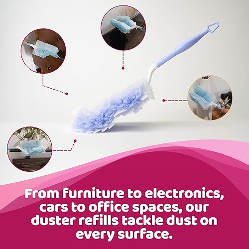 Miniatura 3 de Juego de 25 repuestos de plumero y 1 mango. Repuesto de plumero de calidad 180 multisuperficie, cabezal de repuesto desechable a granel, para