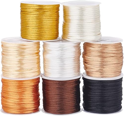 PH PandaHall Cordón de satén de nailon de 80 yardas, cuerda de cola de rata, cuerda de nailon de 8 colores, hilo de macramé Kumihimo para el