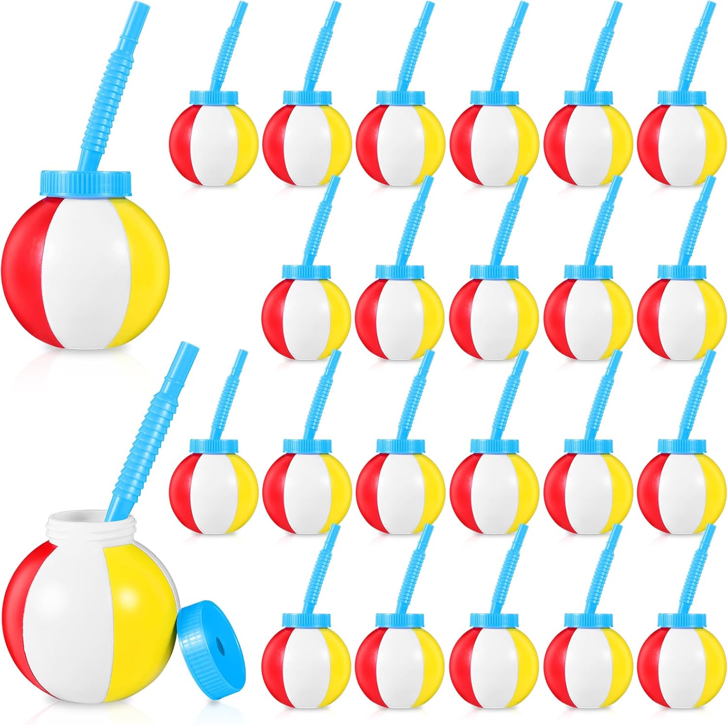 24 Pcs 10 oz Summer Beach Ball Cups with Straws and Lids, Beach Theme Pool Party Cups Bulk Plasic Beach Cups for Summer Theme Party Favor Hawaiian Luau Party and Kids Pool Party Birthday Decorations