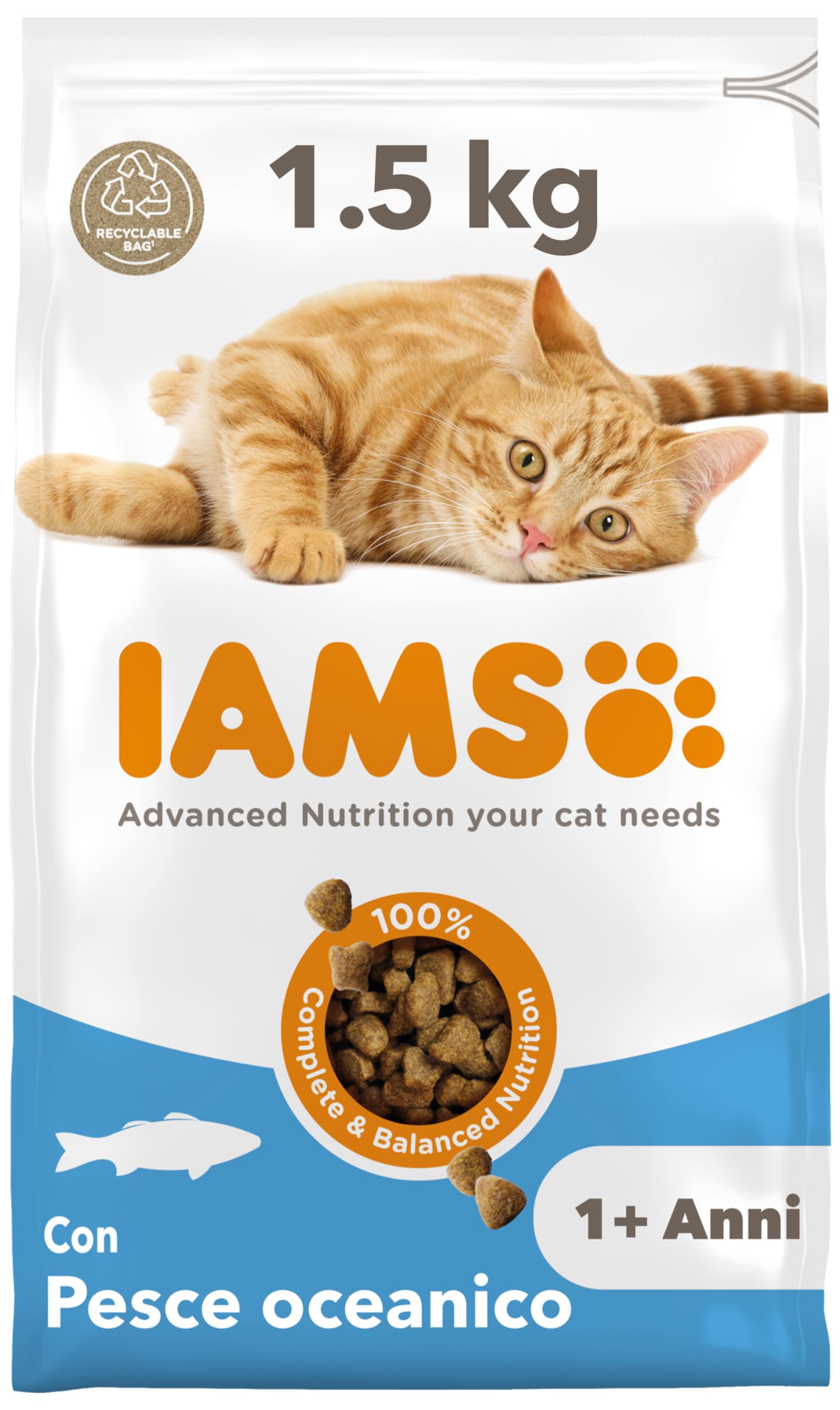 IAMS Cibo secco per gatti con pesce - Cibo secco per gatti da 1-6 anni, 1,5 kg