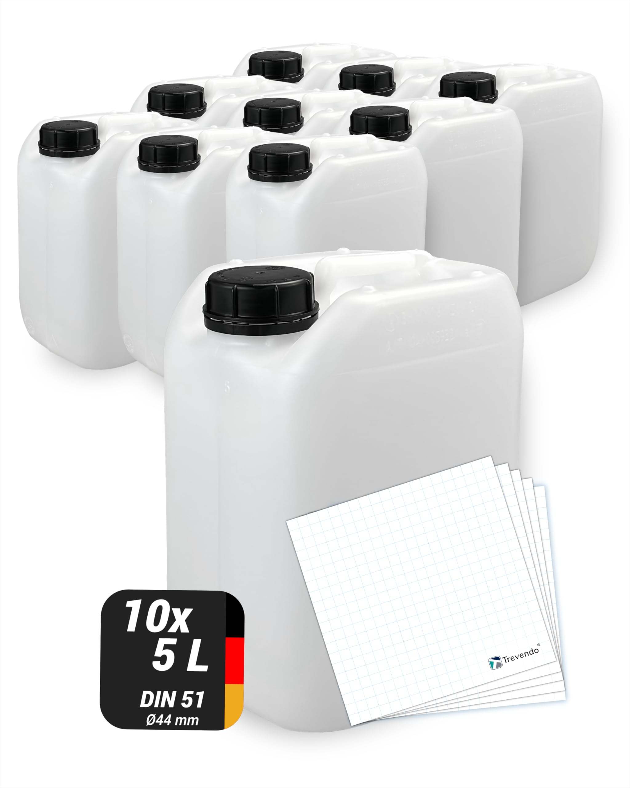 Trevendo 10 x 5 Liter Kanister lebensmittelecht, stapelbar, inkl. Beschriftungsetiketten