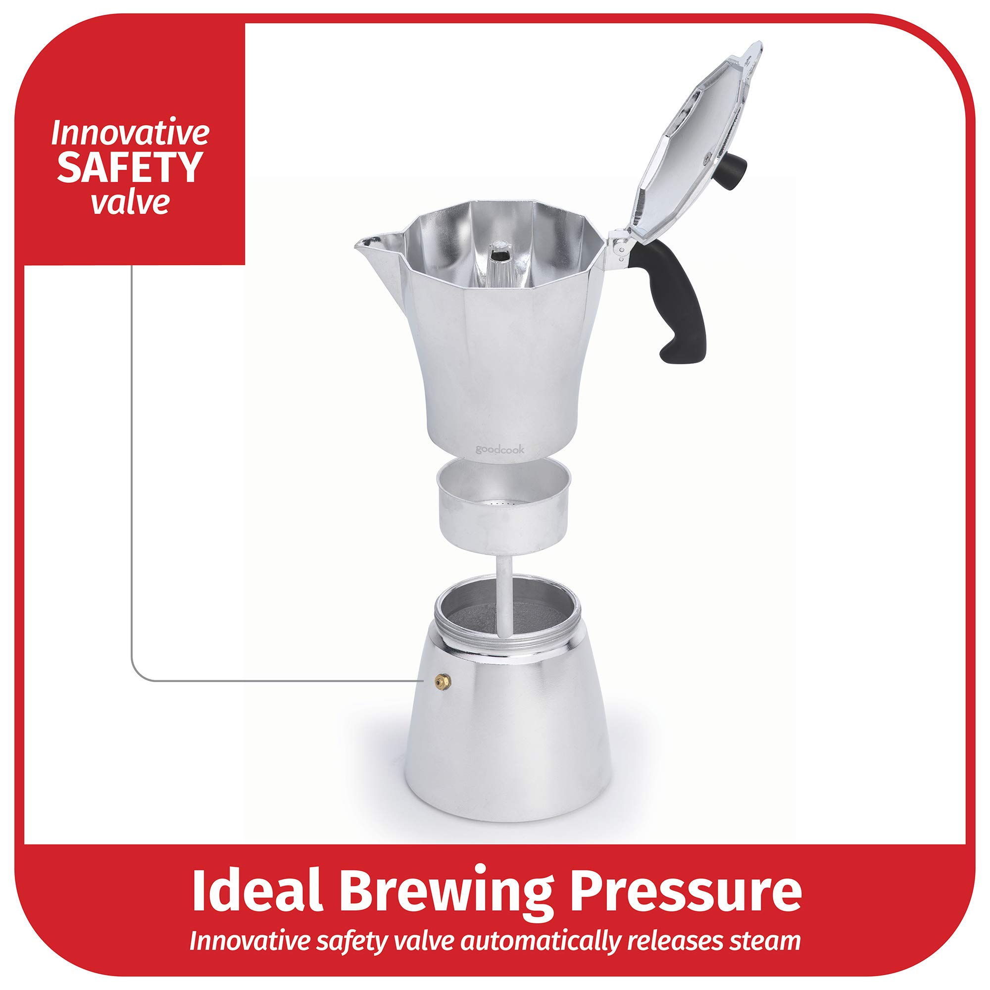 GoodCook Koffe - Cafetera de café espresso de aluminio para estufa de 12 tazas, color plateado