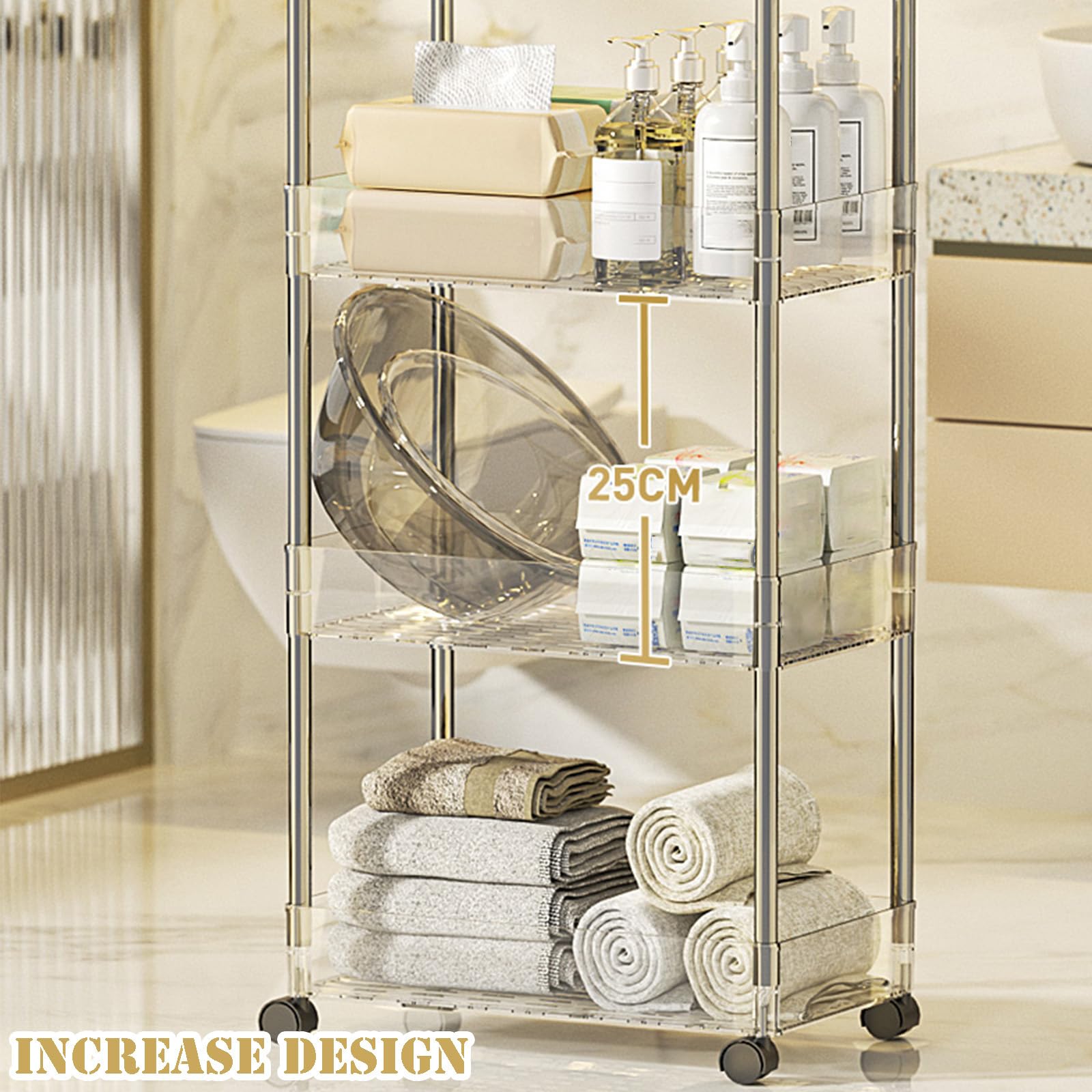 Carrello portaoggetti sottile – Scaffale mobile multiuso a 2 – 4 ripiani, espositore trasparente 35,1 x 13 x 85,9 cm (lunghezza x larghezza x altezza), perfetto per casa, ufficio, cucina