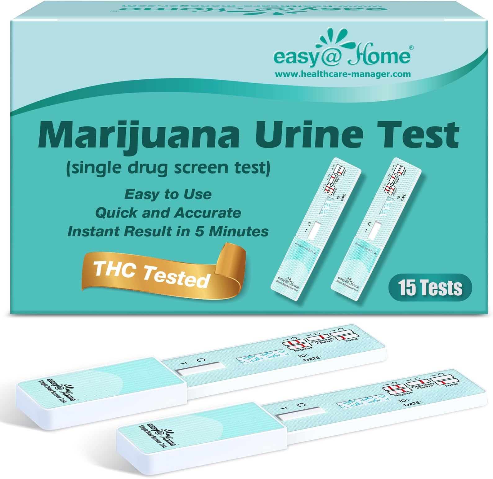 Easy@Home Marijuana Urine Drug Test Kit [15 Pack] - THC Tests for Home Use - Weed Detox Testing Kits with 50ng/ml Cutoff Level #EDTH-114