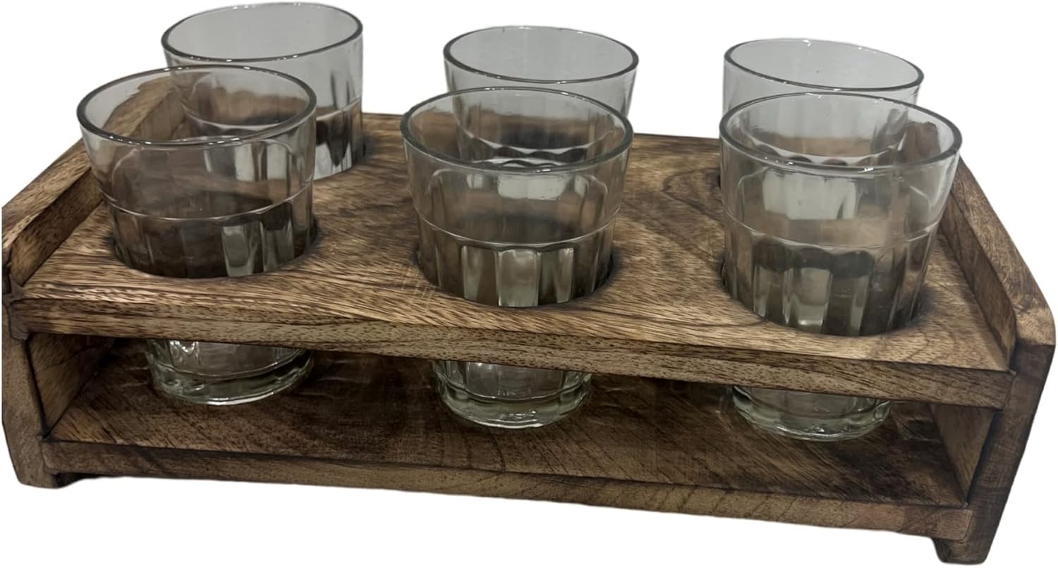 collectiblesBuy Modern Diamond Cut Insulated Indian Tea Glasses Set of 6 Double Walled Glass Teacups with Wooden Stand Ideal for College Reunion Party Rain Tea