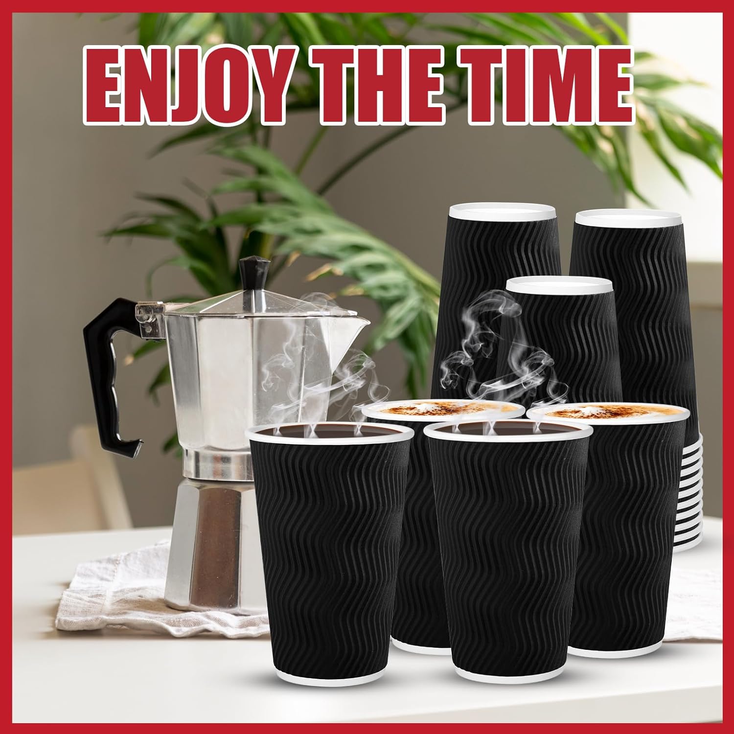 120 Pack Paper Coffee Cups, 16 oz Disposable Coffee Cups,Corrugated Insulated Ripple Wall, Paper Ripple Cups for Coffee, Hot Chocolate and Hot Tea Drinks - Black