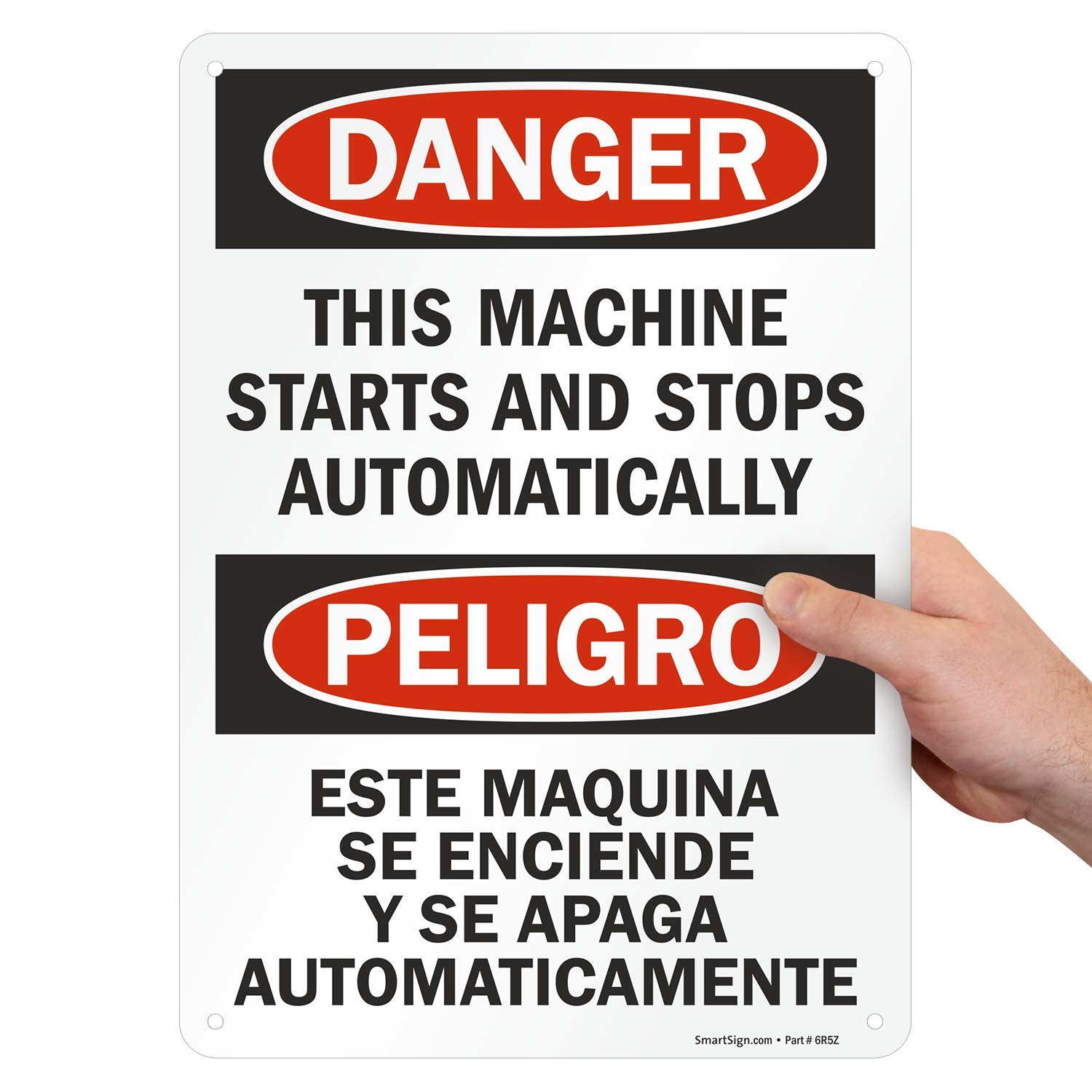 Panneau danger machine démarrage automatique aluminium 25x35cm bilingue