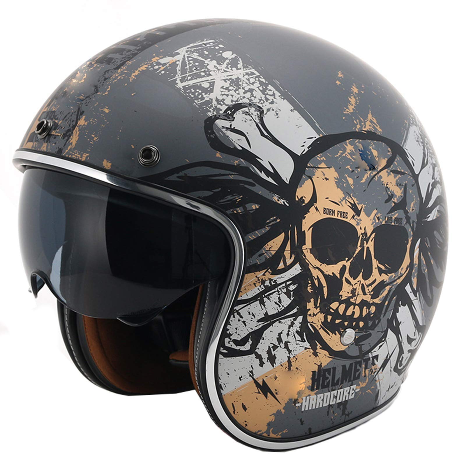 MRDAER Demi-Casque de Moto, Casque de Moto pour Adulte, Casque Ouvert de Moto, Casque de Scooter Chopper de cyclomoteur rétro Vintage, Casque Ouvert approuvé par Le ECE pour Hommes, Femmes, Gris, L