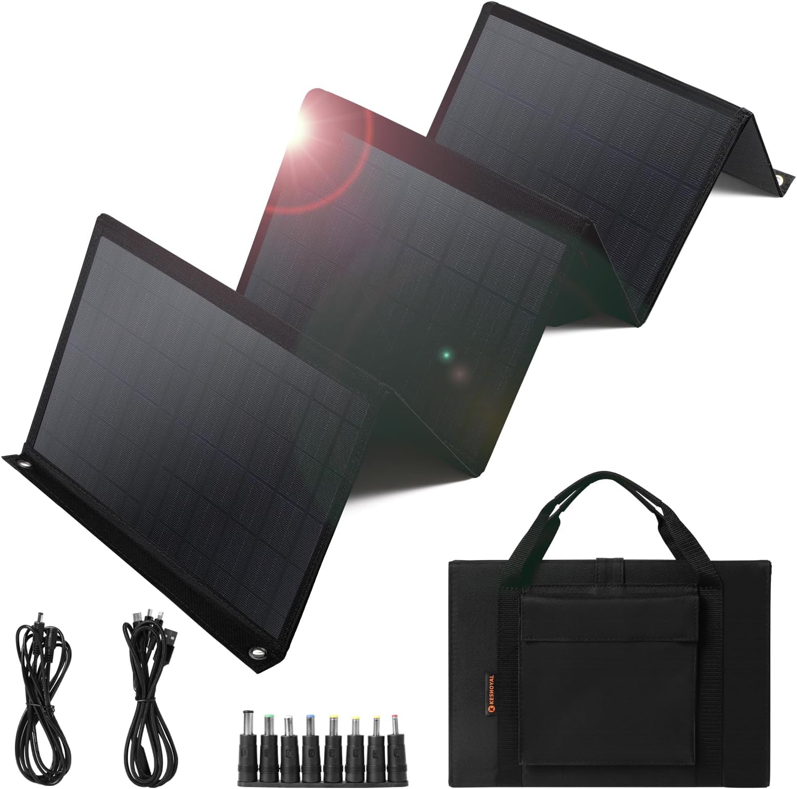 Portable Solar Panel – 60W Foldable Solar Panels with 5V USB and 18V DC for Camping,Cell Phone,Tablet and 5-18V Devices – Compatible with Solar Generators Power Stations