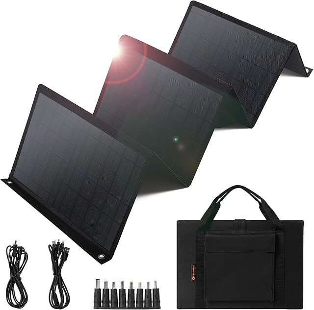 Portable Solar Panel  60W Foldable Solar Panels with 5V USB and 18V DC for Camping,Cell Phone,Tablet and 5-18V Devices  Compatible with Solar Generators Power Stations