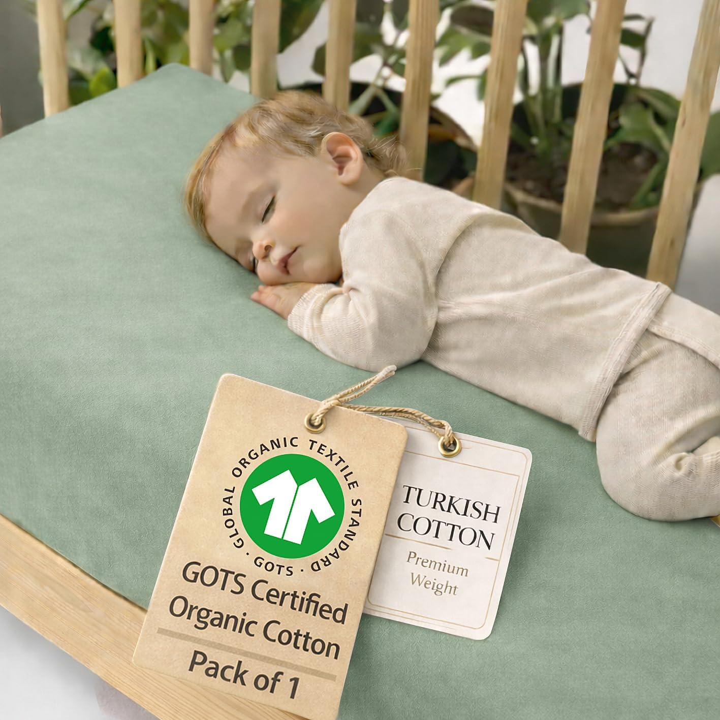 Crib Sheet – 100% Organic Turkish Cotton, GOTS Certified Premium Weight, Ultra Soft, Breathable Fitted 1 Pack - Toddler Bed Mattress Sheets for Boys & Girls