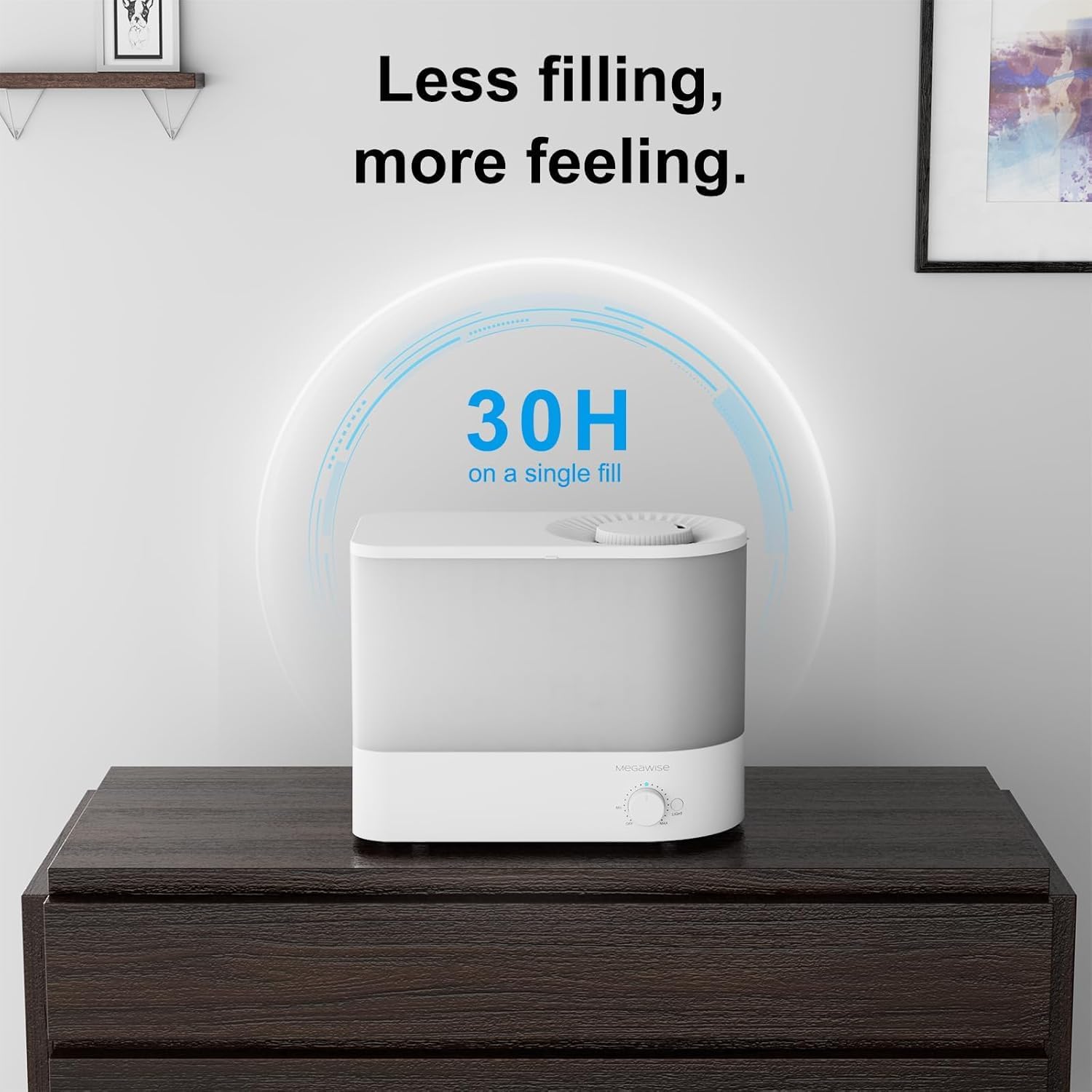 Megawise Cool Mist Ultrasonic Humidifier, Adjustable Mist Control, Quiet Operation, With a 6L top-fill tank and 50-hour runtime(White)