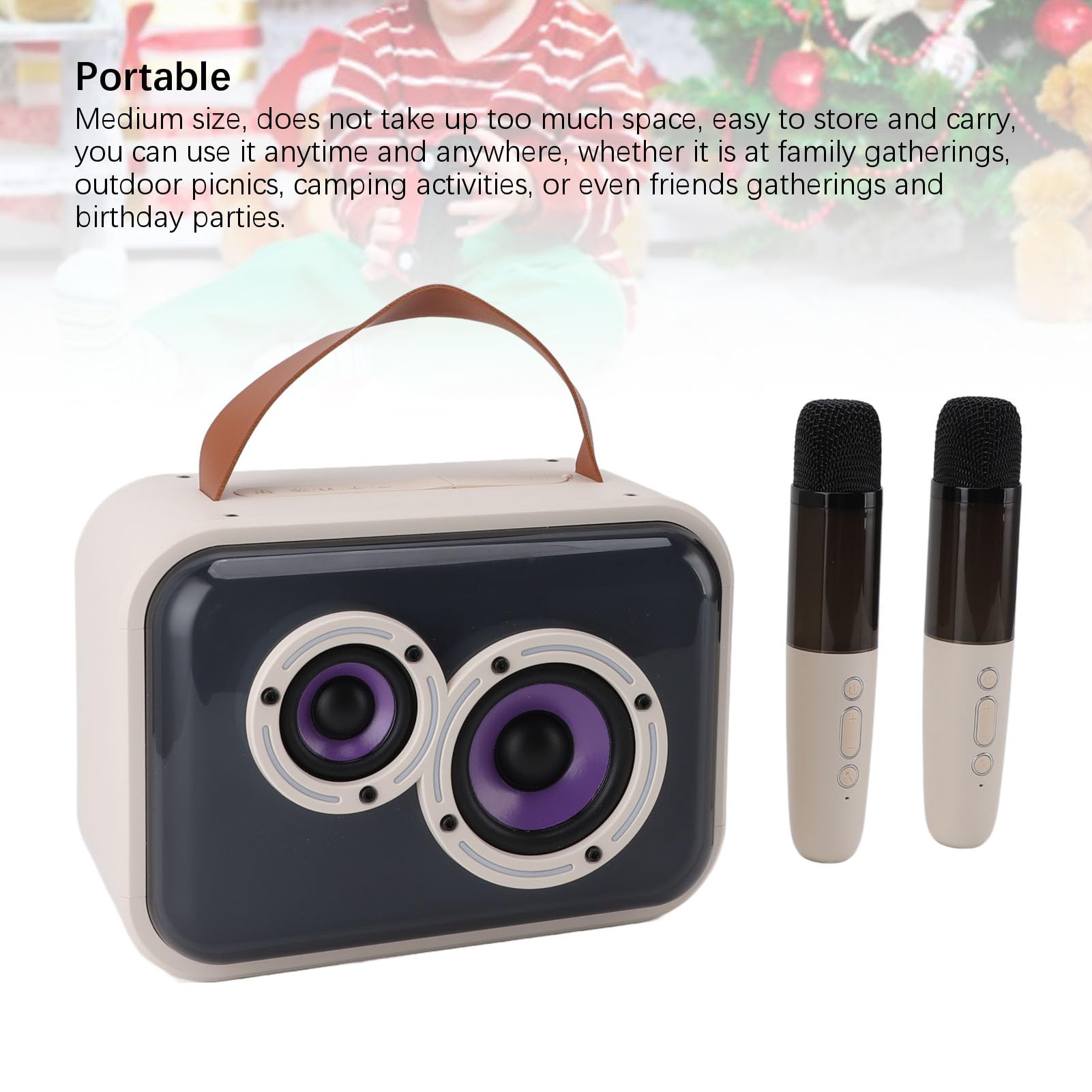 Macchina per Karaoke con Microfono per Bambini con Luci Colorate e Controllo del Volume per Feste e Raduni, Design Portatile con 2 Microfoni