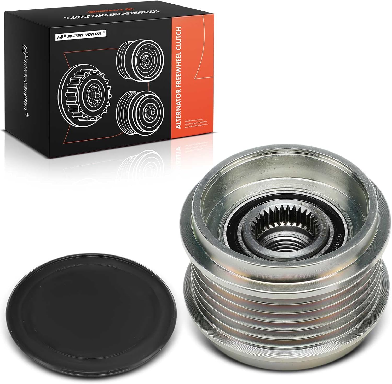 A-Premium Alternator Freewheel Clutch Pulley, 6 Grooves, Compatible with Audi A4 2009-2014/2016, Q5 2011-2012, A5 2010-2015, A6 2012/2014, A4 A5 A6 Quattro, 2.0L, Clockwise