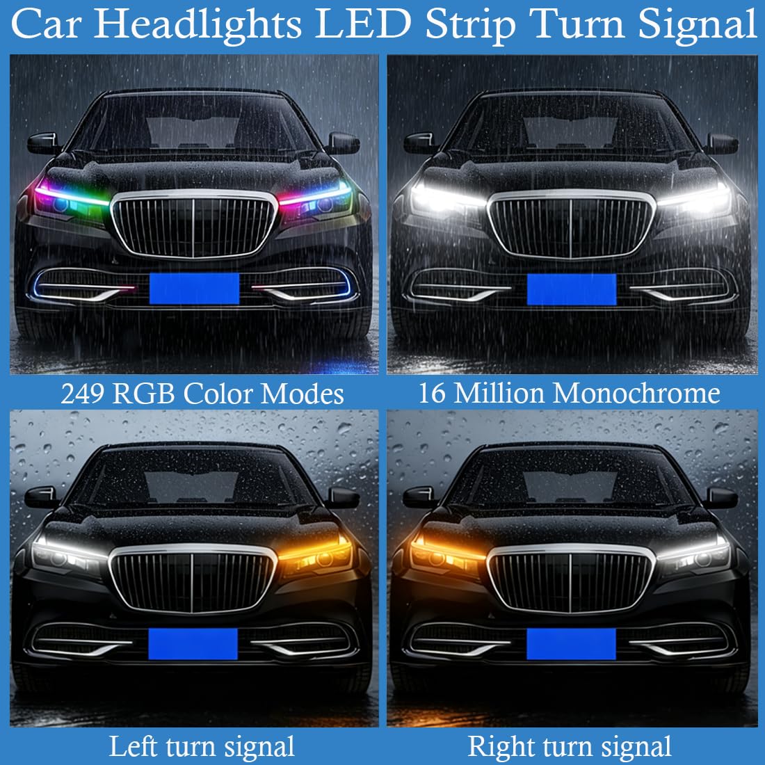 Indicatore di direzione con striscia luminosa RGB per auto,striscia luminosa di marcia diurna a LED flessibile e impermeabile con controllo app wireless,adatta per auto,moto (24pollici/12V)