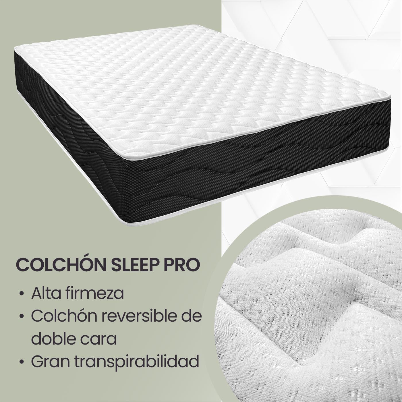 Homey Matelas viscoélastique réversible Sleep Pro (côté Hiver-été) Fermeté-Dureté Moyenne-Haute, épaisseur 30 cm, Memory Foam, Noir/Blanc, 140 x 200