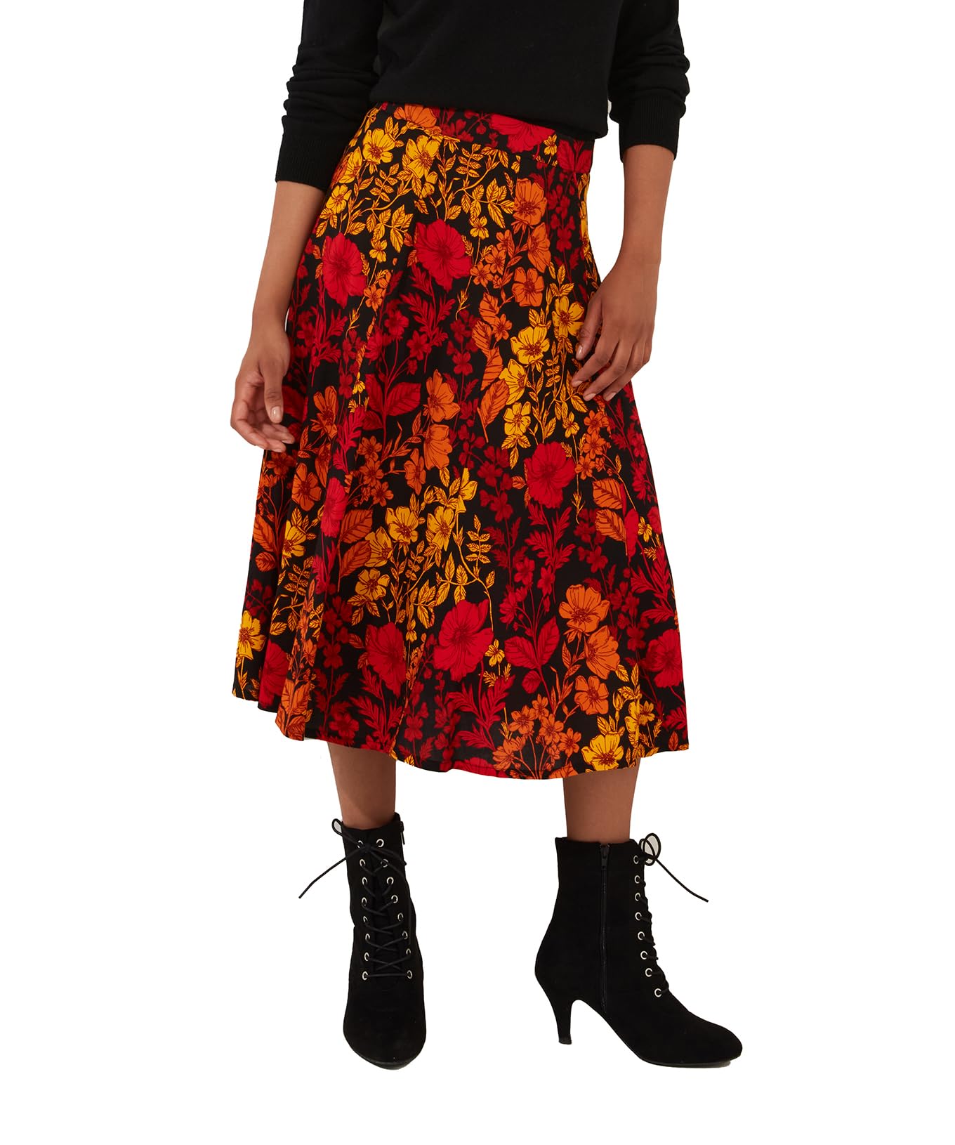 Joe Browns Women's Autumnal Floral Midi Skirt, Regular Fit, Black, UK 18