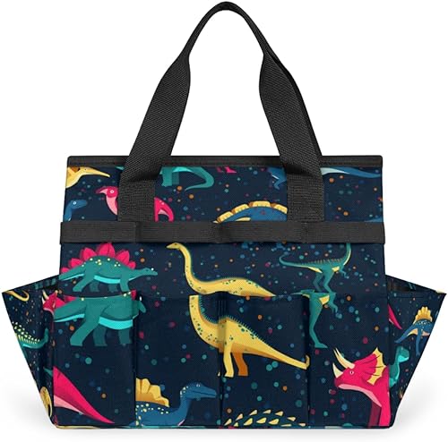 Bolsa de herramientas de jardín con patrón de dinosaurios coloridos para mujeres y hombres, bolsas de almacenamiento de herramientas de jardinería