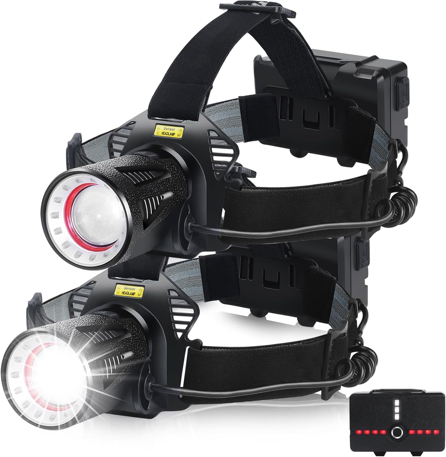 Aikertec Rechargeable Headlamp,Bright LED Head Lamp 7 Modes, Waterproof, 45° Adjustable Angle, Zoomable, Battery Powered Headlamps for Camping, Hiking, Fishing (2 Pack)