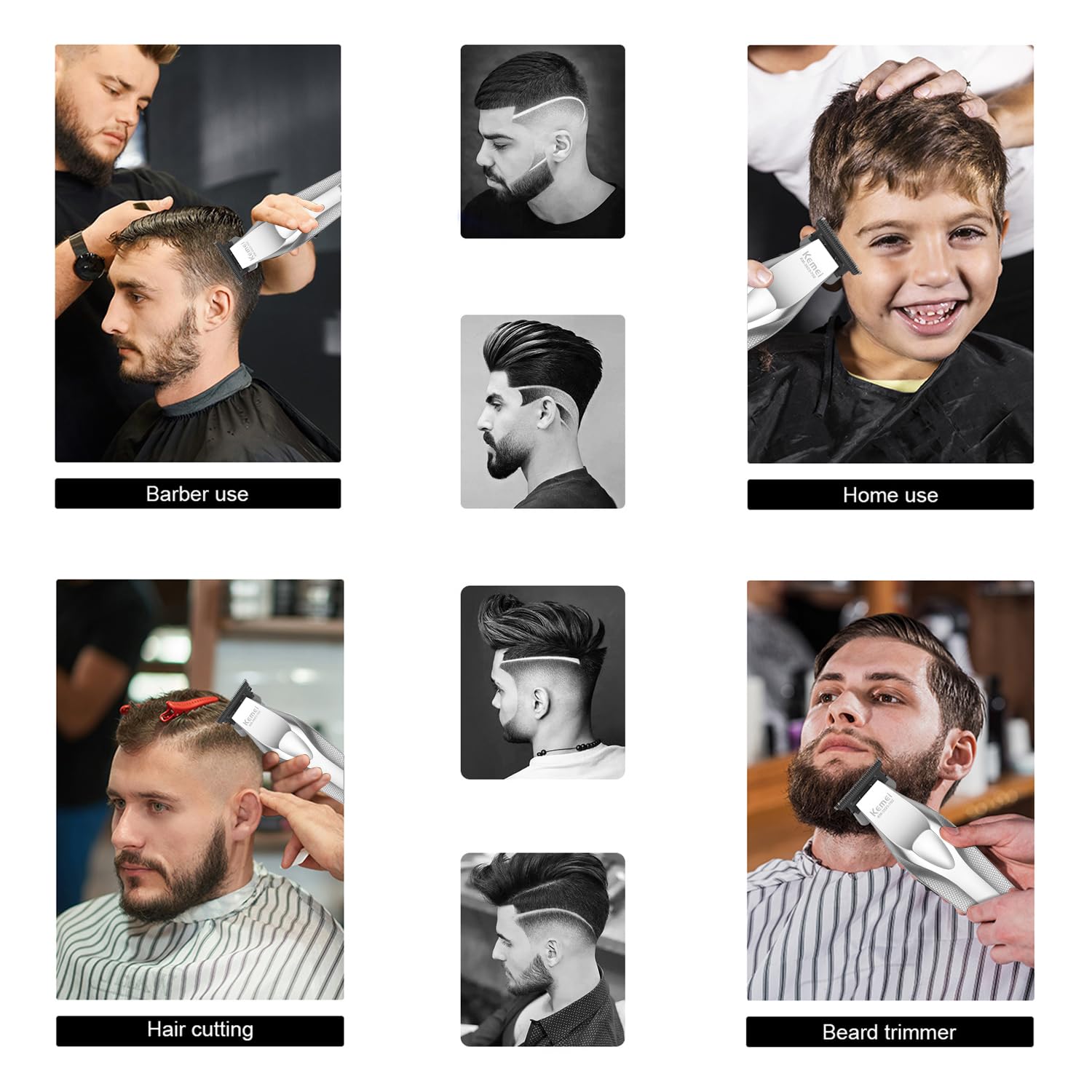 KEMEI KM-3023-702 - Tagliacapelli Professionale da Uomo Senza Fili Per gli Uomini, 9000 giri/min, Lame DLC, Regolabarba Regola Barba, Elettrico Trimmer Capelli Con 4 Pettini Guida