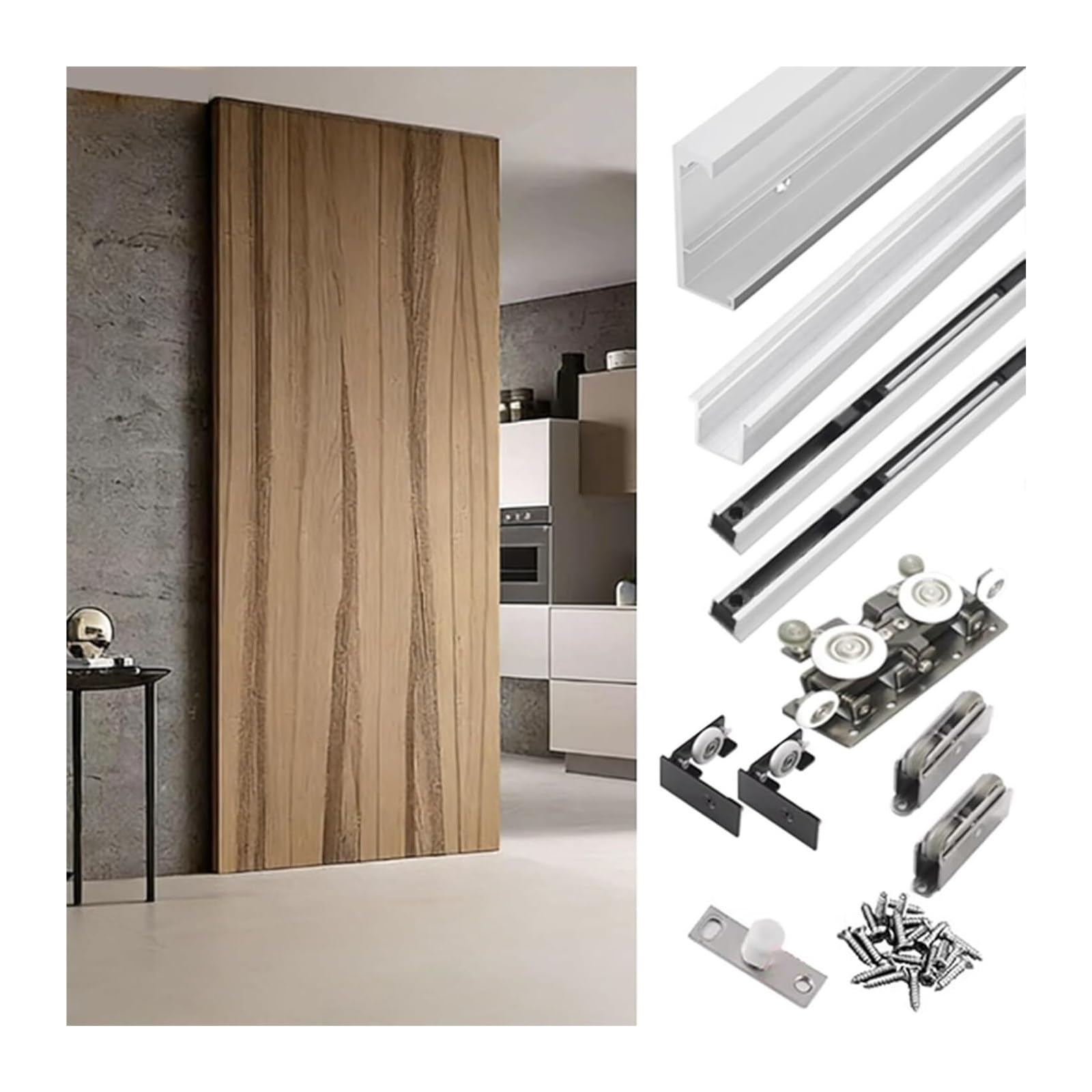 Sliding Door Track, Sliding Door Kit Concealed Track with Soft Close Aluminum Alloy Lengths 80-180cm(170cm (66.9in))