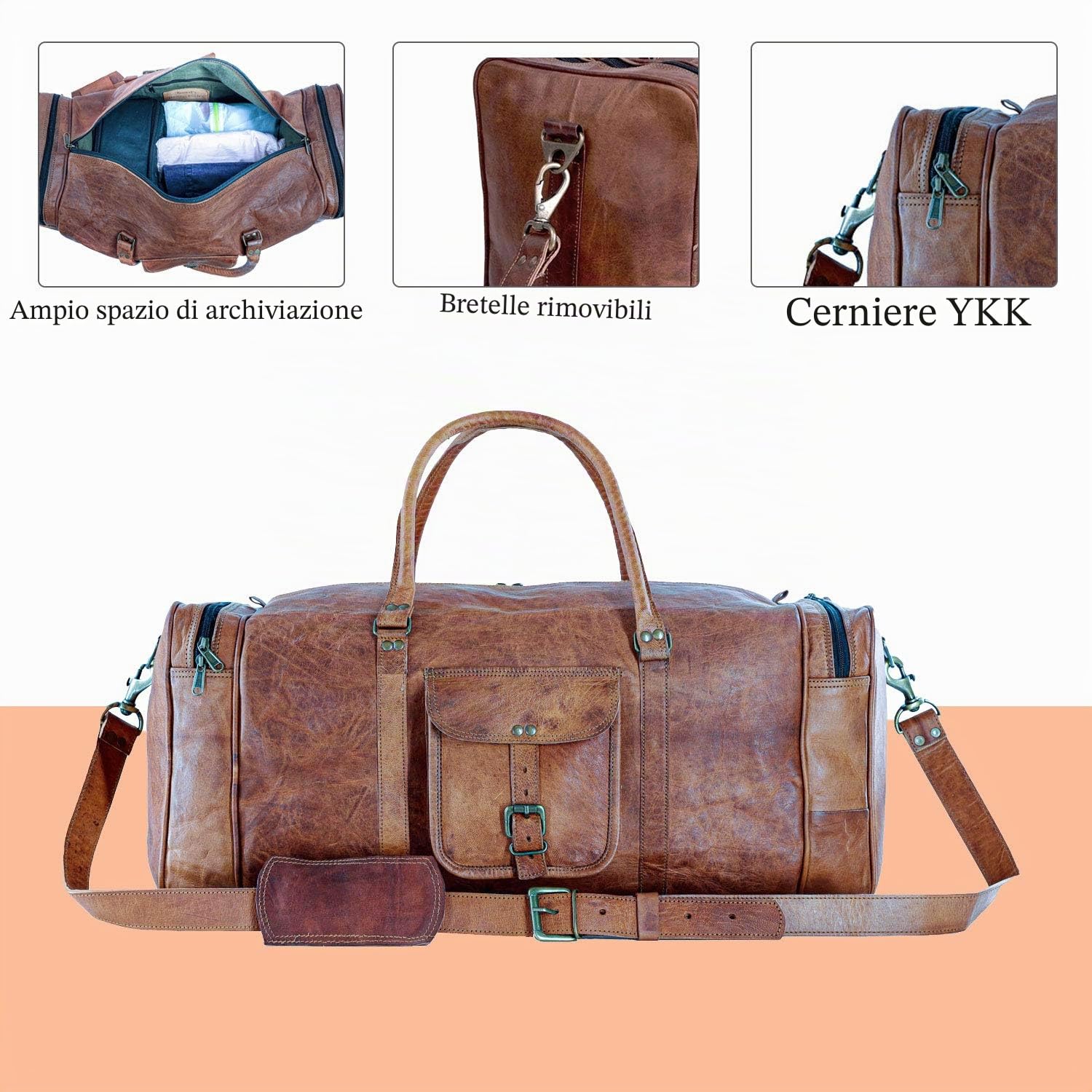 Komal’s Passion Leather 24 Inch Square Duffel Travel Gym Sports Overnight Weekend Leather Bag