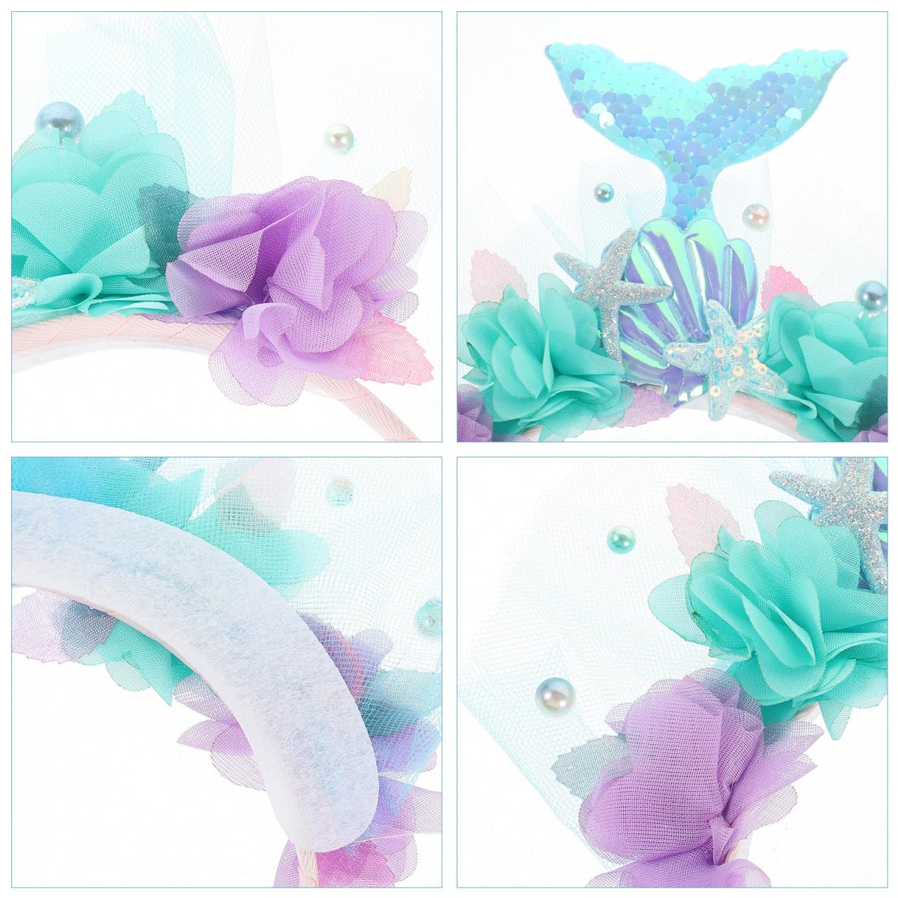 VICASKY Sirenas Accesorios Vestido Niña Corona Diadema Decorativa Varita de Hadas Diadema Decorativa Trajes Glitter Sirena Malla Princesa Cintas para el Cabello Fiesta Favors Orejas Purplr Tail