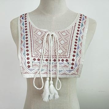 1pc Gold/Color Pink Embroidery Ethnic Style Collar Venise Sequin Floral Embroidered Applique Lace Neckline Collar Garment Accessories