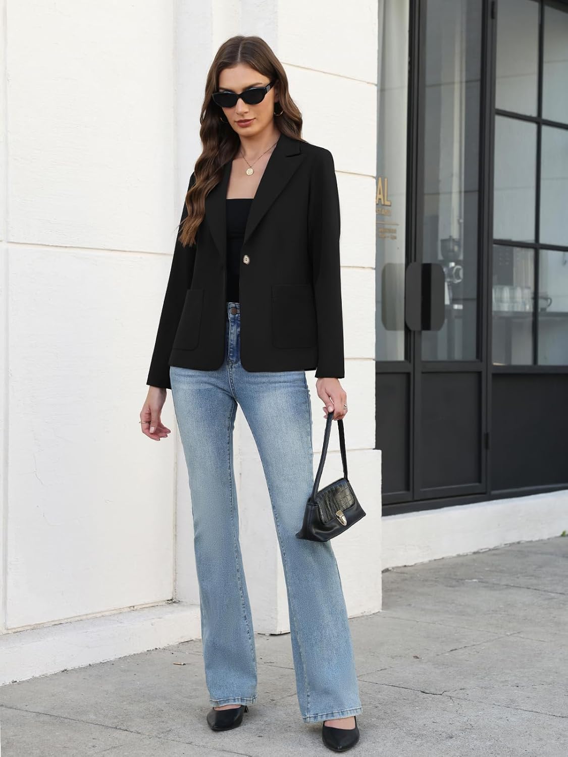 Women's Blazers Business Casual Long Sleeve Solid Jacket Professional Office Work Open Front Suit Blazer with Pockets