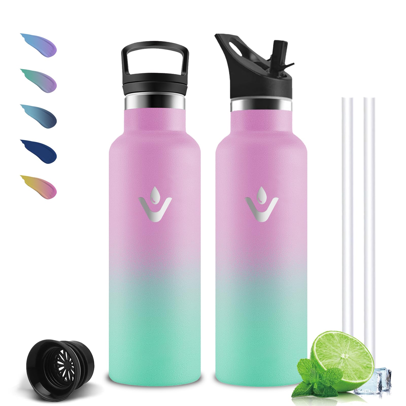 Mujigaga 500ml Water Bottle, BPA Free, Water Bottles with Straw, Leakless, Stainless Steel Water Bottles, Doble Aislamiento, Water Bottles for School, Coffee, Camping, Office