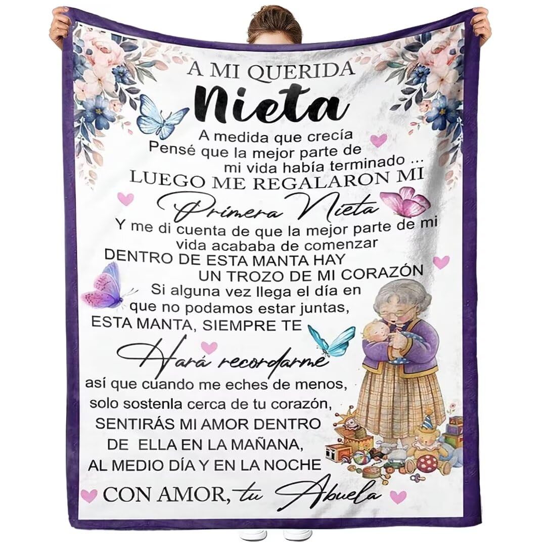 Manta para Cama Regalos para Mi Nieta De Abuela, Manta Personalizadas de Mensaje BendicióN EspañOl para Mi Nieta, Manta Sofa Invierno Manta Navidad, Nieta Cumpleaños