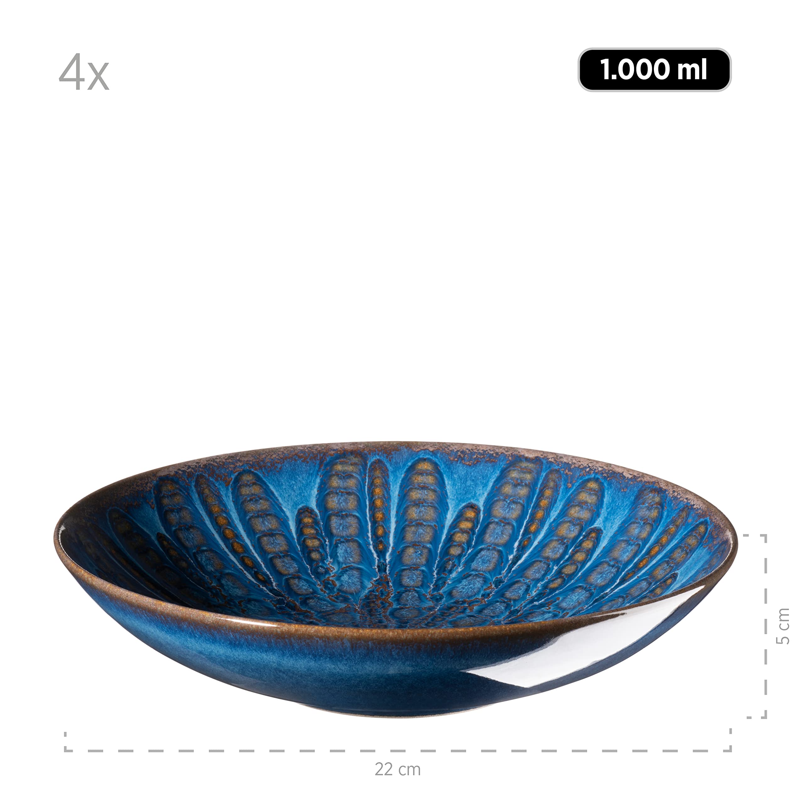 MÄSER Set Piatti Smaltati Aquamarine 12 Pezzi - Servizio Da 4 Persone In Gres Blu - Piatti Piani, Fondi E Dessert - Lavabile In Microonde E Lavastoviglie - 3