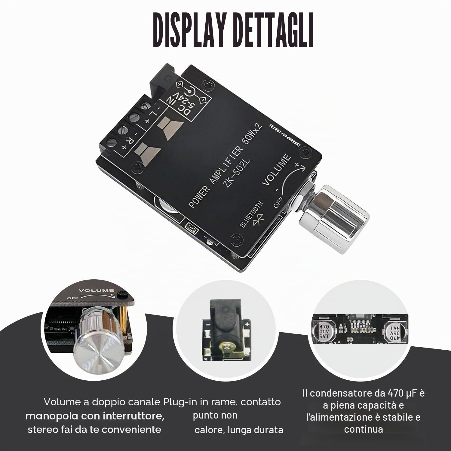 Leikurvo Amplificatore Bluetooth scheda HiFi Stereo, 2.0 Audio Amplifier Board 2x50W Bluetooth Amplificatore Modulo HiFi Stereo, Mini Amplificatore Digitale Scheda