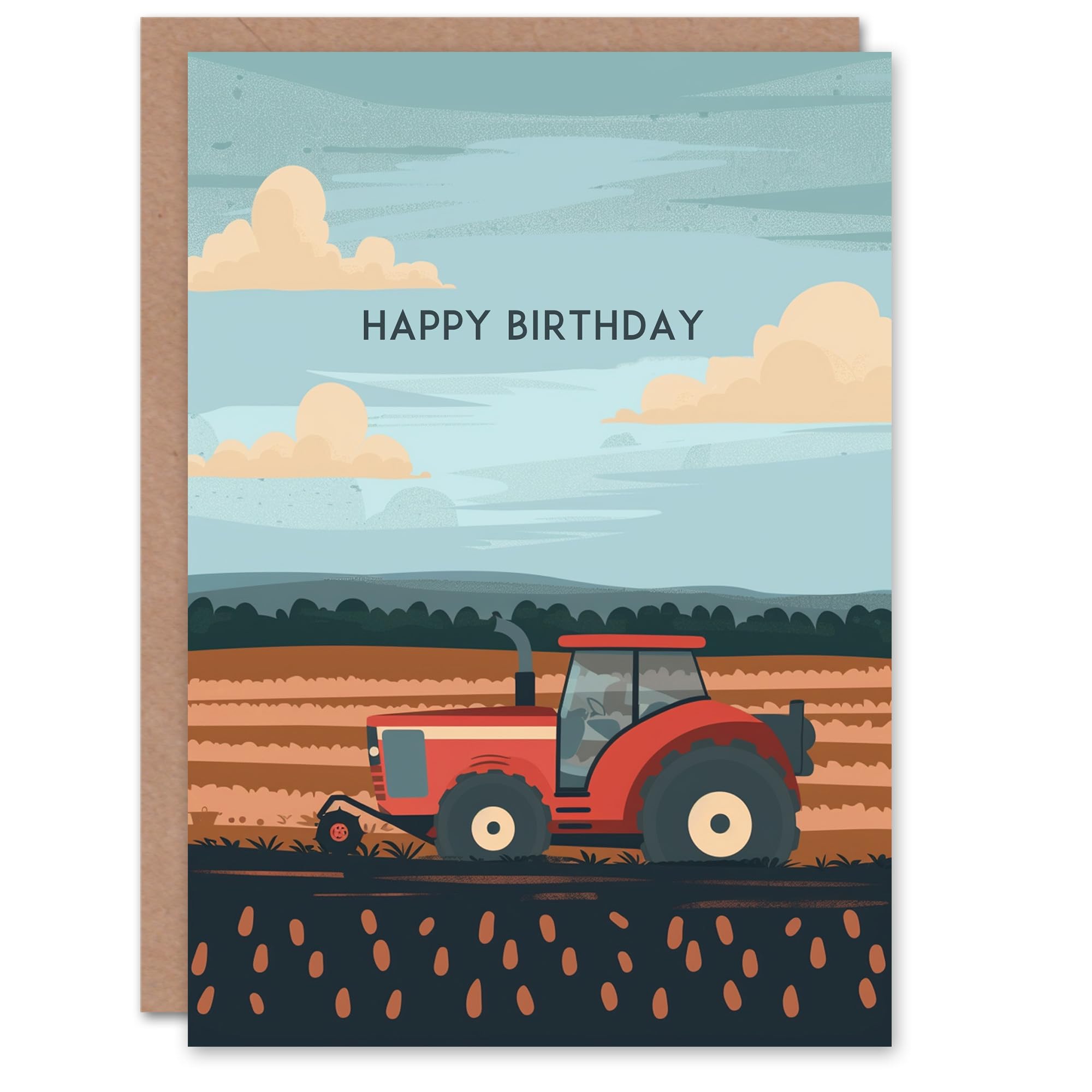 Artery8 Birthday Card Farm Tractor Farming Crop Simple Design For Him Man Male Dad Brother Son Papa Grandad Greeting Card