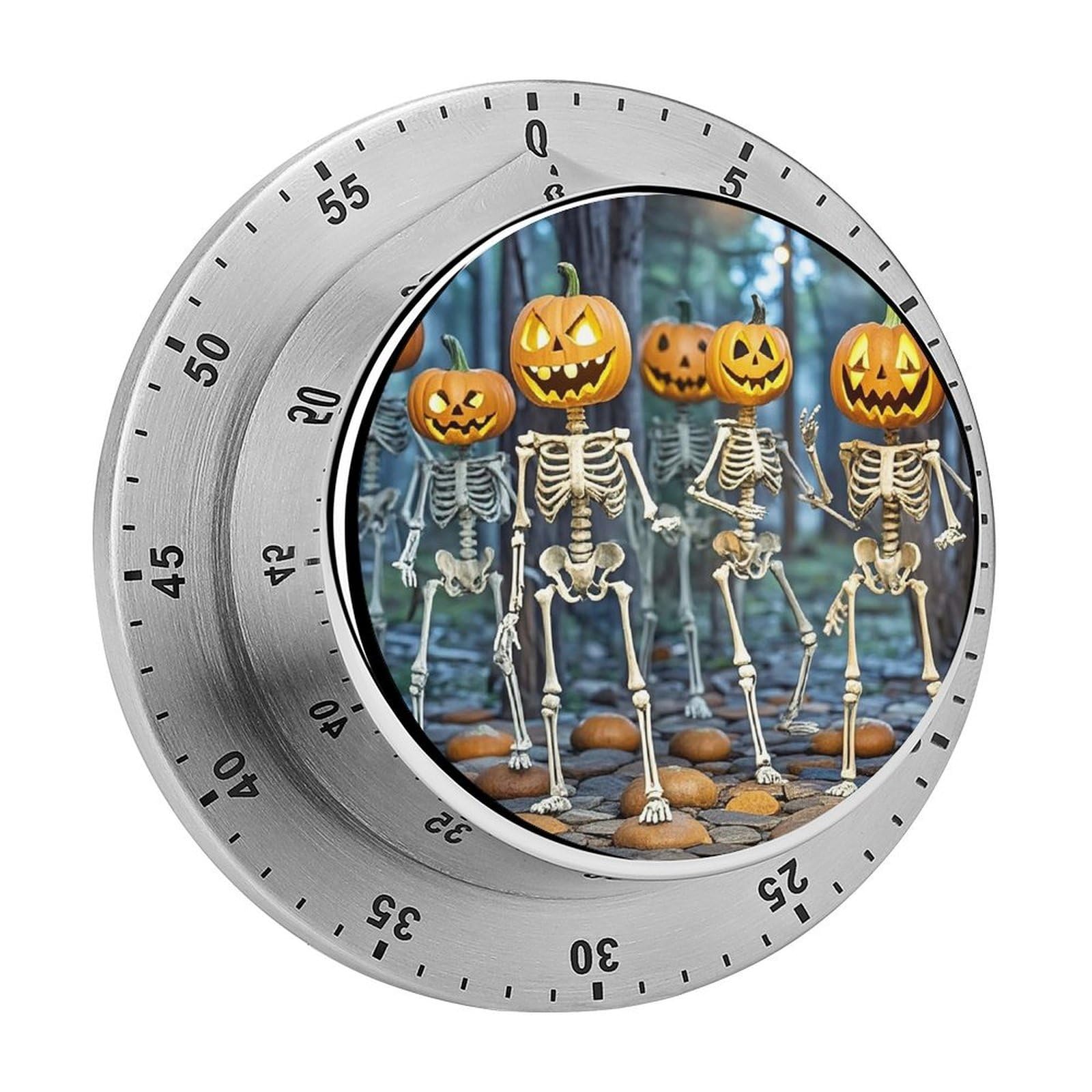 Pumpkin Skeleton Dancing Timer Fashion Visual Timers Wind Up 60 Minutes Desk Timers Stainless Steel Magnetic Timer Countdown Clock No Batteries Loud Alarm for Kitchen Chef Cooking