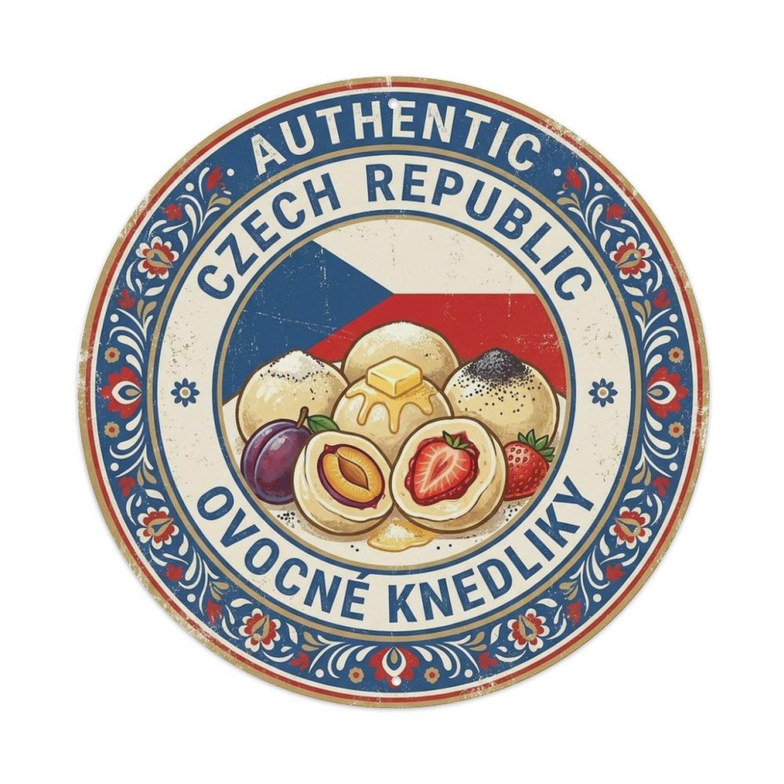 Olhnbad Style Czech Republic Travel Fruit Dumplings Dessert Cuisine Metal Tin Sign