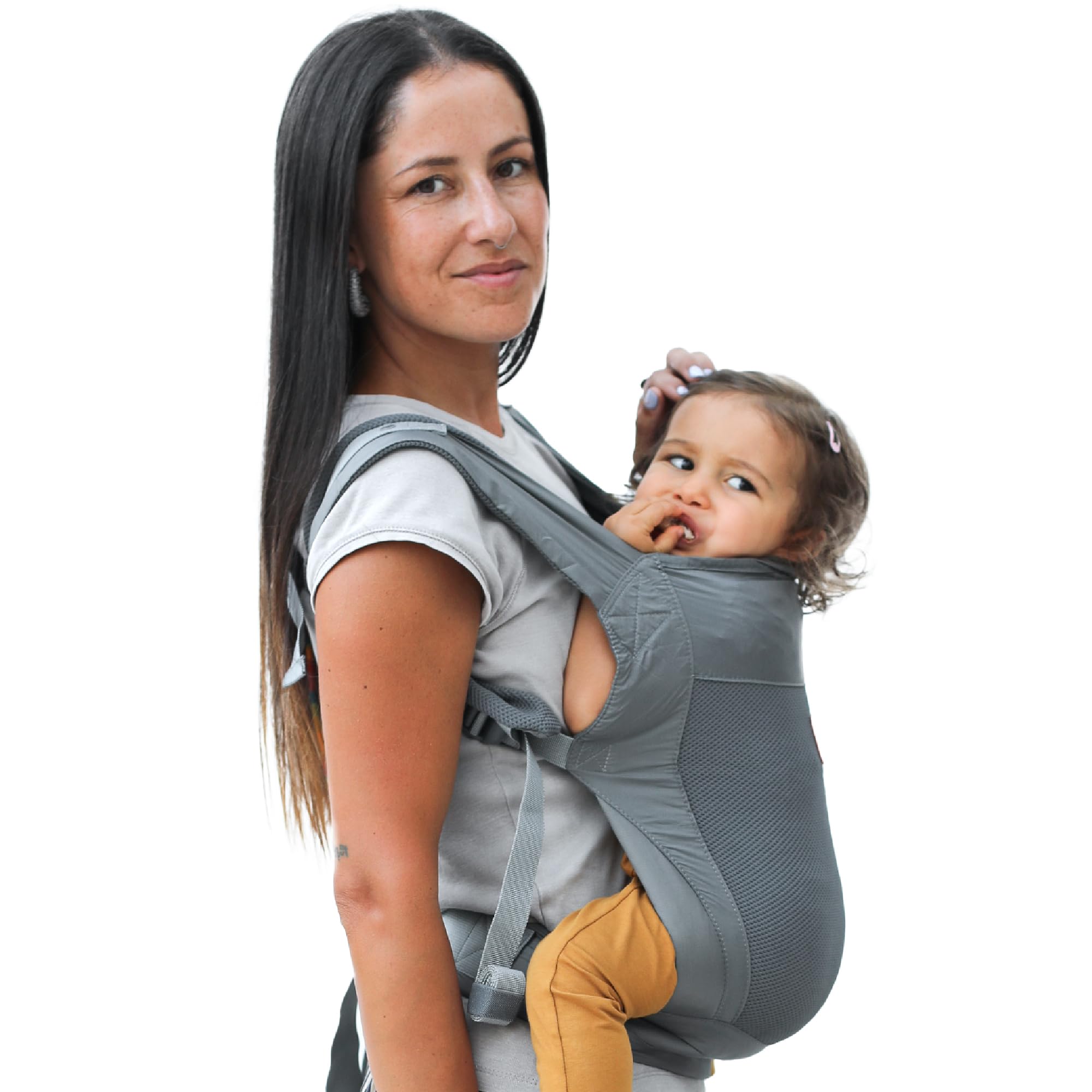 Beco Fly Mochila Portabebé Ligera Niño, Plegable, 7-20 kg, Gris | Malla Transpirable para verano, Porteo a la Espalda en Posición M Ergonómica, se pliega en su bolsa para viajes y rutas.