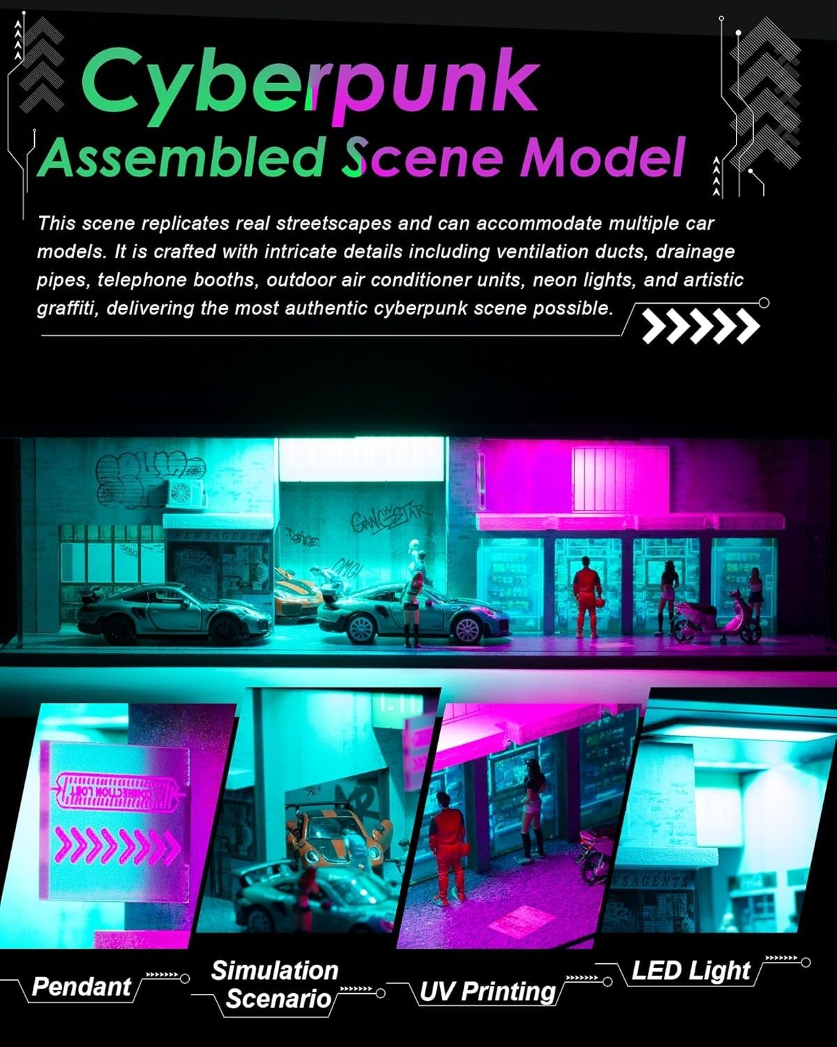 NUEIOVRW 1:64 Diorama Underground Garage Model, LED Lighting Parking Scene Display Case - Image 2