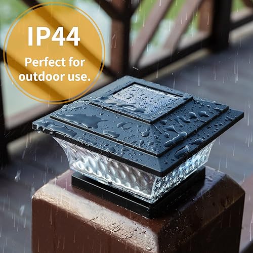 Miniatura 5 de HUYIENO Luces solares para postes de iluminación LED para exteriores, cubierta de valla, dos modos de luz, blanco cálidoblanco brillante, adecuado