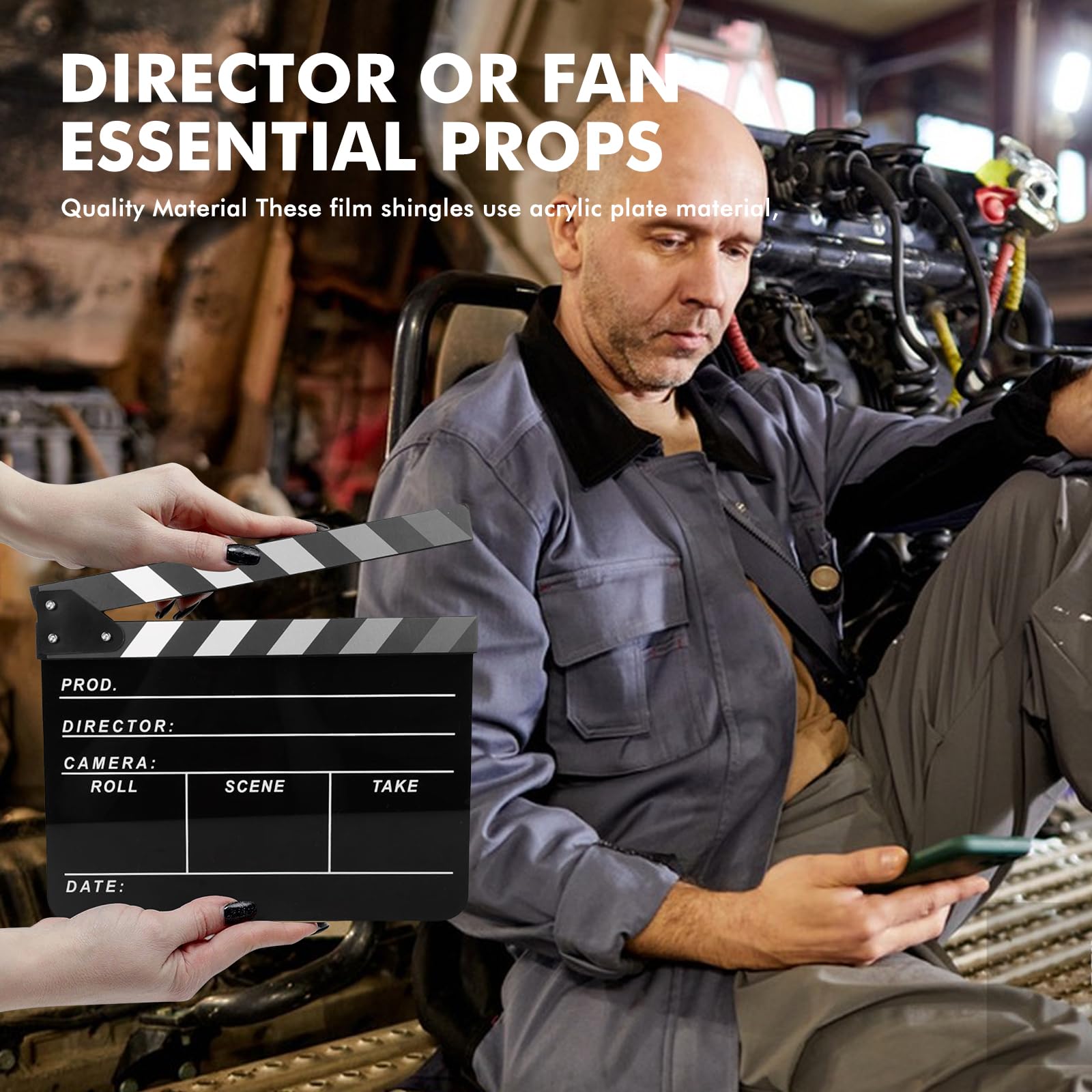Filmregisseur Plaque de bardeaux : plastique acrylique Clapet de réalisateur avec gomme magnétique et stylos, Clapet acrylique facile à nettoyer pour les séries TV de films publicitaires (30 x
