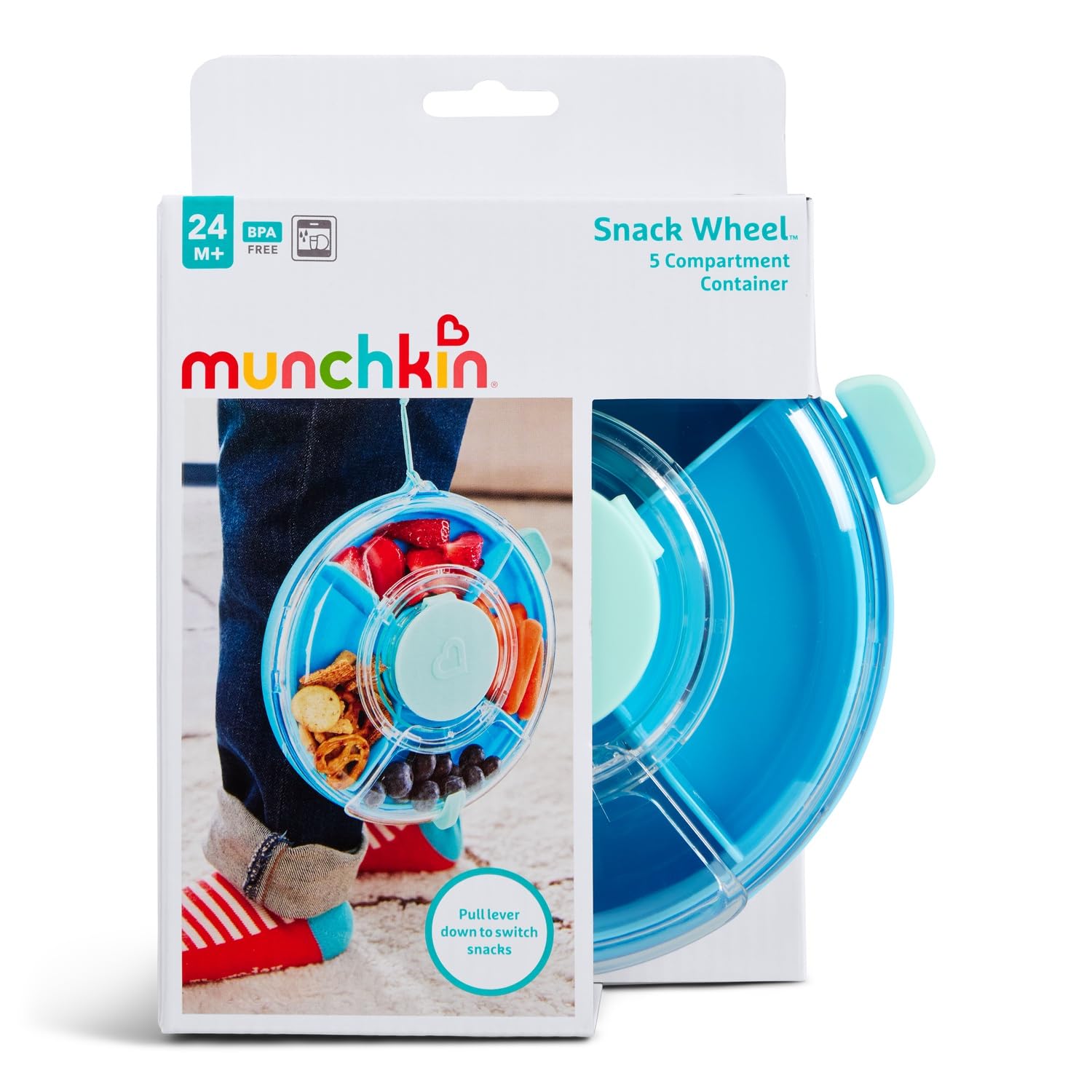 Munchkin Snack Wheel™ Pojemnik na przekąski dla dzieci 5 scomparti anti-perdita Lunch box podróżny Niebieski 24m+