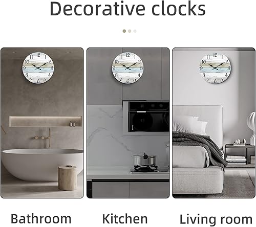 Miniatura 7 de CHYLIN Reloj de pared, silencioso sin tictac, funciona con pilas, reloj rústico costero de campo decorativo para baño, cocina, dormitorio, 8 pulgadas