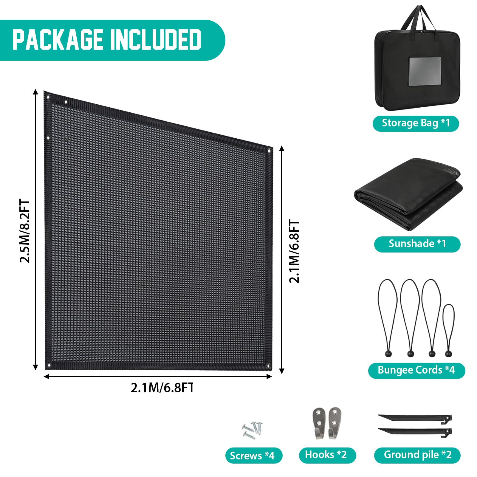 LIROPAU Wohnmobil-Markisen-Seitenschatten, Wohnmobil View Blocker Sonnenschutz, Schutz vor Sonne und Hitze, 86% View Blocker Markisen, für Wohnwagen, Campingwagen, Wohnmobil (Schwarz, 2.5(H) X 2.1(W))