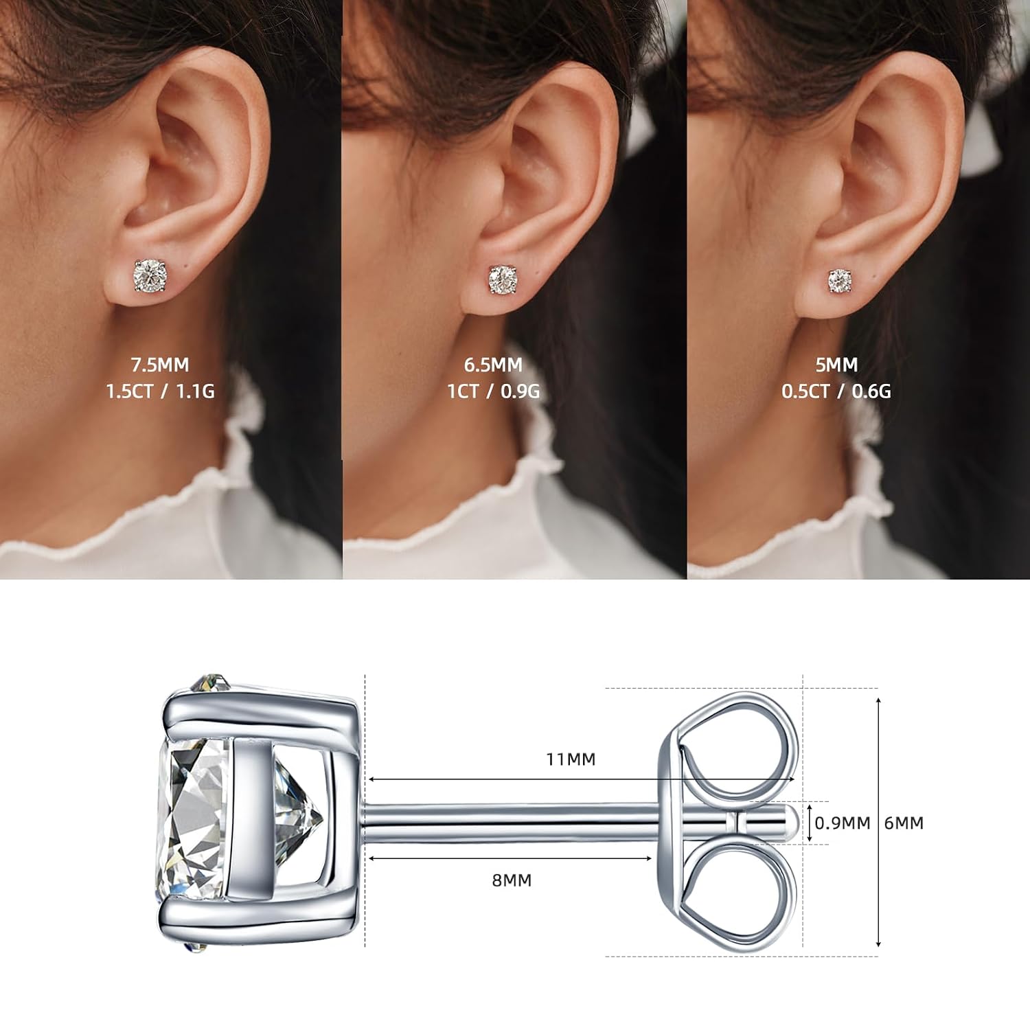 YODEWA Moissanite Stud Earrings, Sterling Silver - Image 6