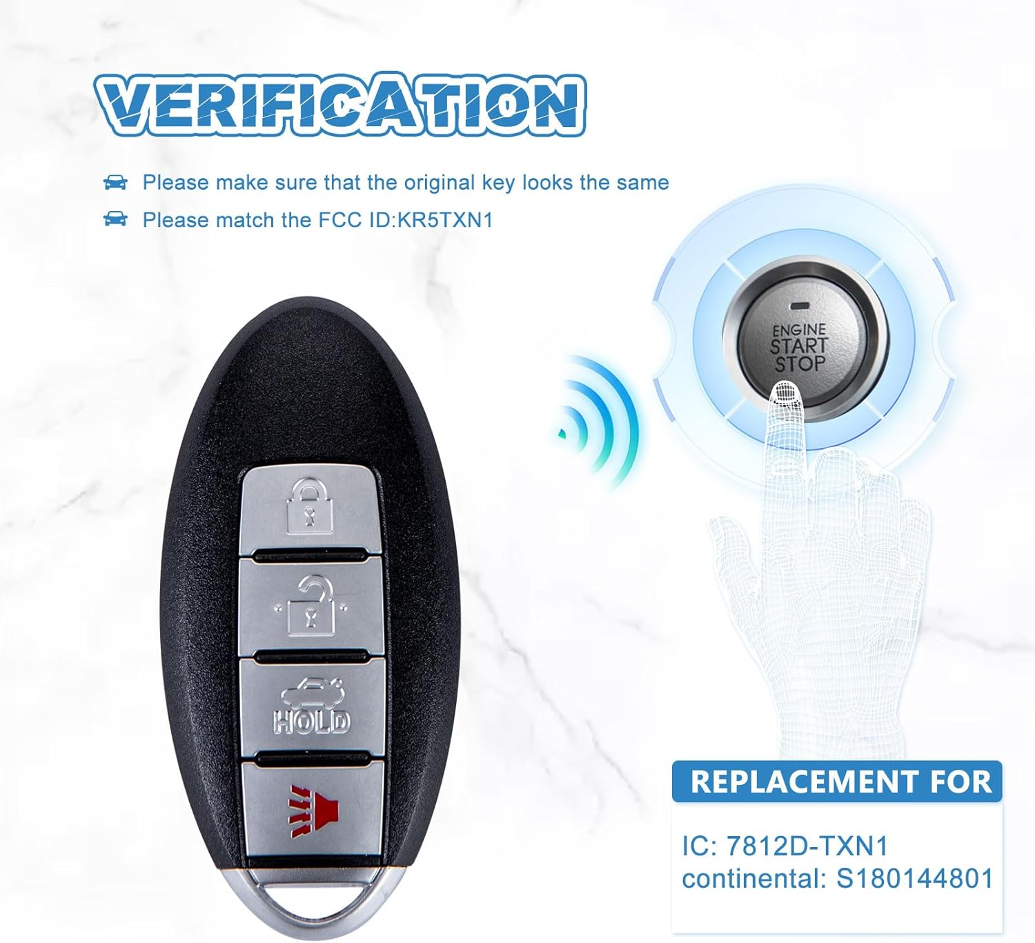 Key Fob Replacement Compatible for 2020 2021 Nissan Altima SENTRA Versa Smart Key Car Keyless Entry Remote Control Remote Start KR5TXN1 (Pair)
