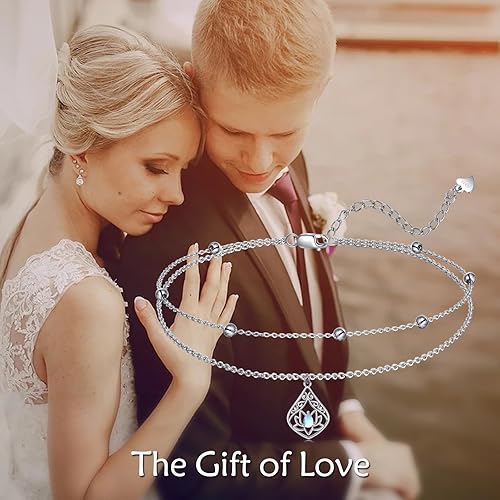 Miniatura 2 de POPLYKE 925 Sterling Silver Double Layered Chain Evil Eye Daisy Sunflower Butterfly Anklets for Women Holiday Beach Crystal Ankle Bracelet Dainty