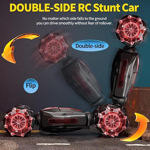 Miniatura 2 de Auto de control remoto 4WD para niños, autos RC de deriva con detección de gestos de 2.4 GHz, auto de acrobacias a control remoto todoterreno de Rojo